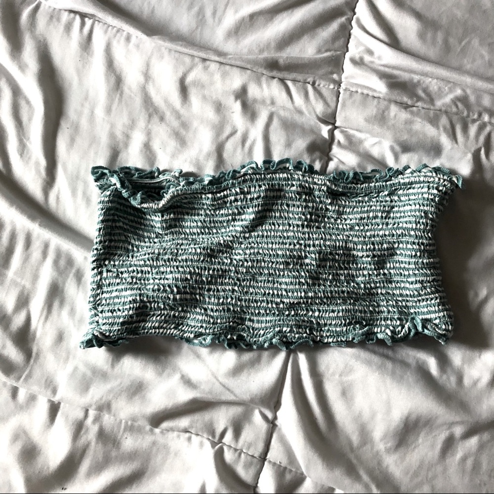 Teal & White Striped Tube Top